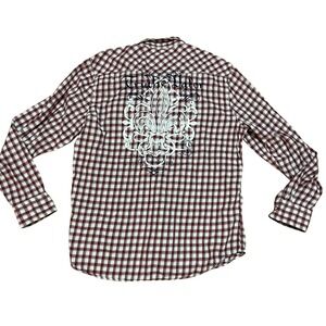 Express Men's XL Plaid Western Shirt Long Sleeve Button Up Red‎ White Rockabilly